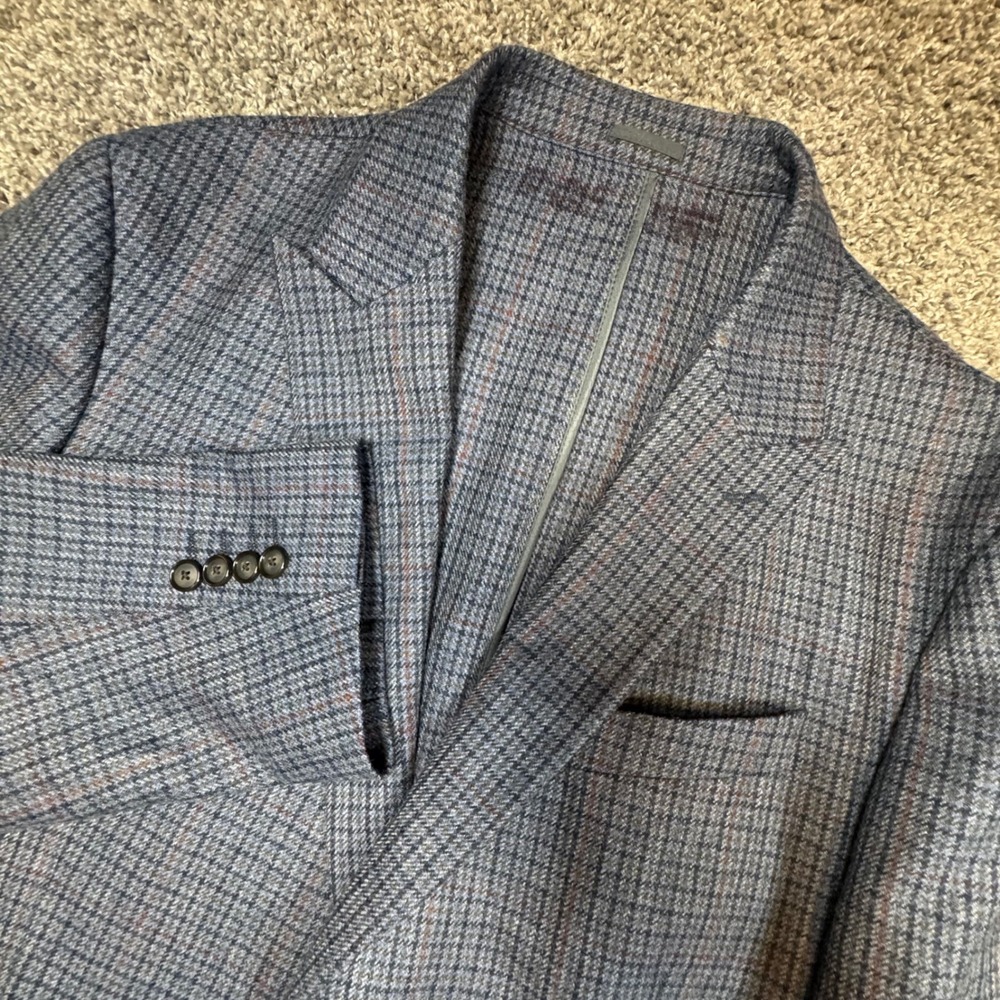 VTG Stafford Classic Fit Men 46S Blue Plaid Pure Wool Tweed Sport Coat